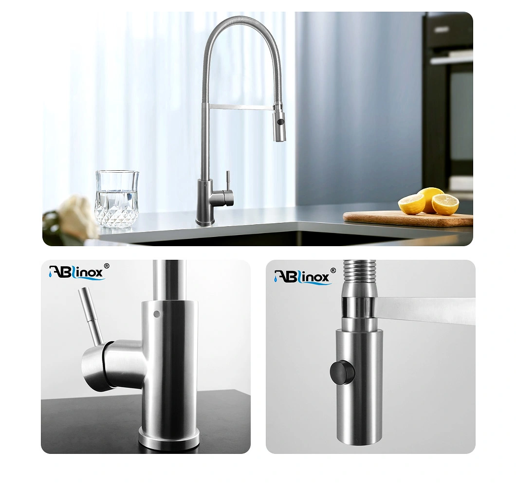 Ablinox 3 Ways Spring Pull Down Brushed Nickel Kitchen Faucet