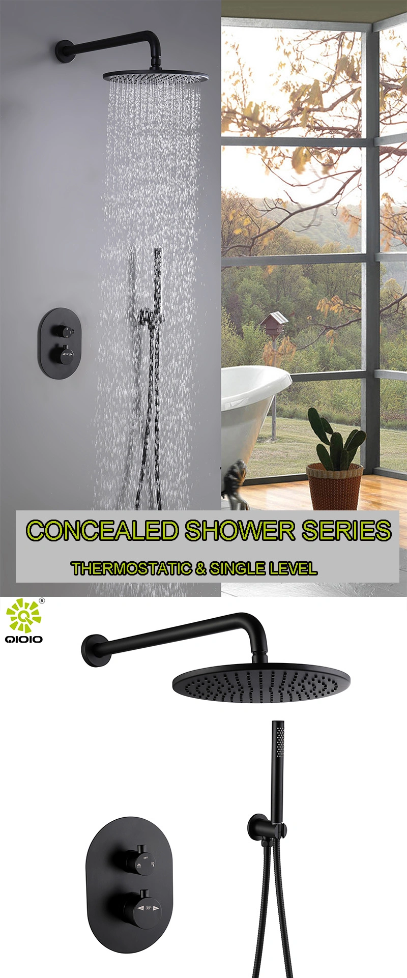 Guangdong Hot Sell Two Ways Waterfull Rain 304 Stainless Steel Hidden in Wall Mounted Bathroom Shower Faucet Thermostatic Mixer Shower Set System