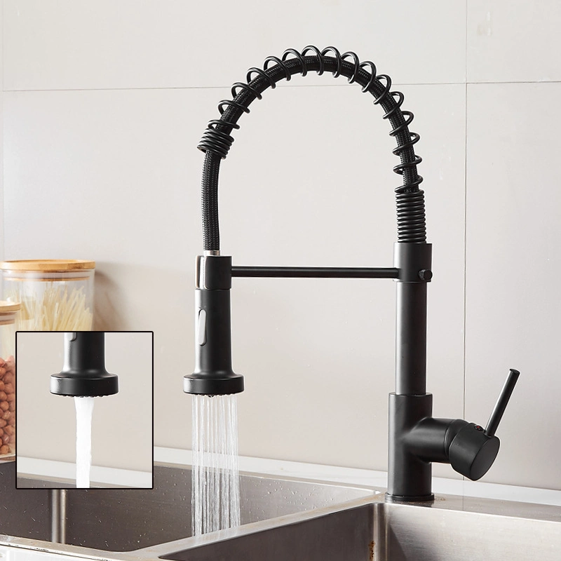 Deck Mounted Mixer Tap Matte Black Kitchen Faucet 360 Degree Rotation Sprayer Hot Cold Faucet