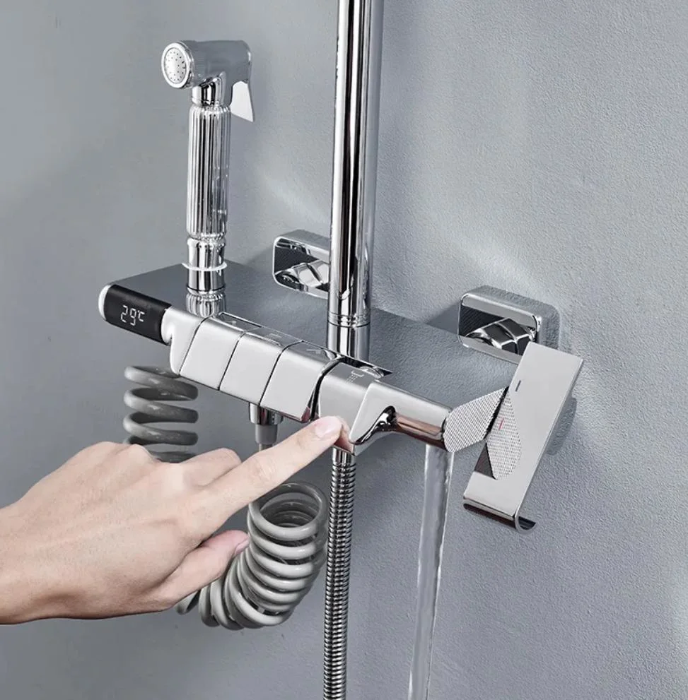 Piano Shower Set Digital Smart 4 in 1 Shower Set Wall Mounted Thermostatic Shower Mixer Set with 4 Valve