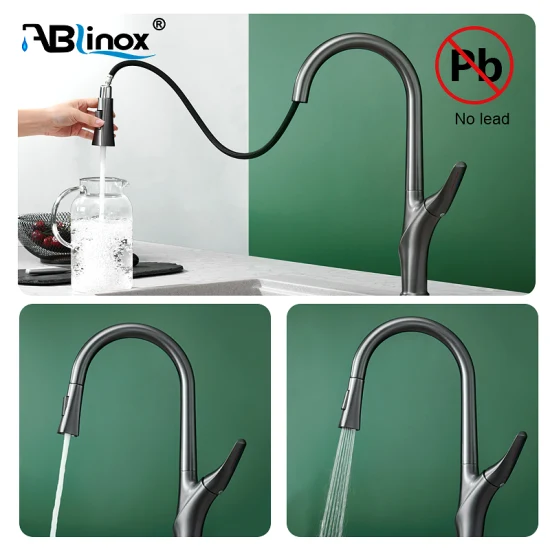 Ablinox Produttore OEM SUS304/316 Accessori per il bagno in acciaio inossidabile Rubinetto in ottone Miscelatore per lavello a cascata Lavabo Rubinetto per lavandino nero