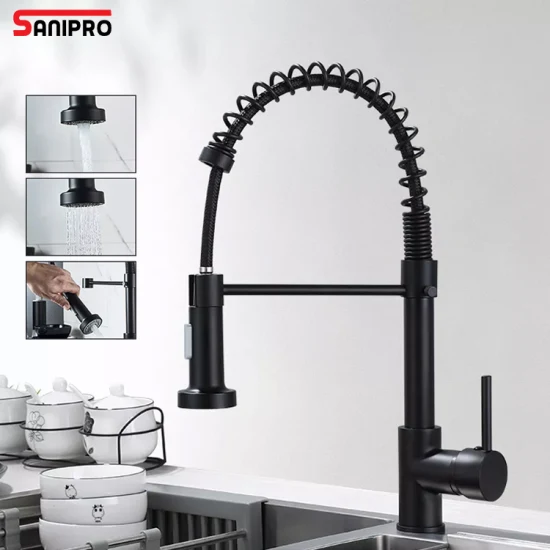 Rubinetto lavabo Sanipro in acciaio inox, rubinetto cucina a molla con doccetta a scomparsa