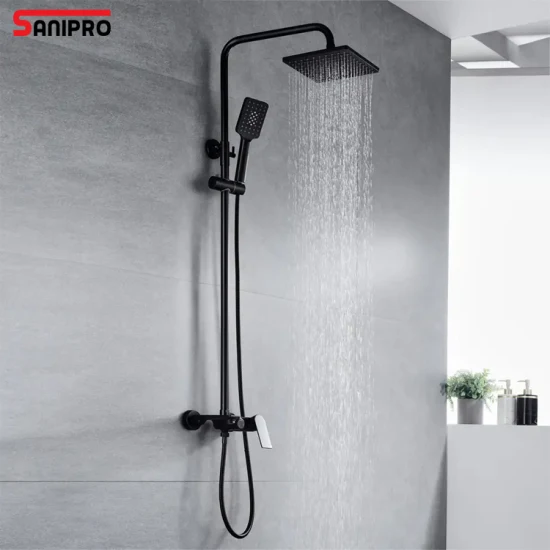 Sanipro Soffione doccia a colonna scorrevole Rain Rain System Rubinetti bagno caldo e freddo in ottone nero Rubinetti Miscelatore Set doccia bagno