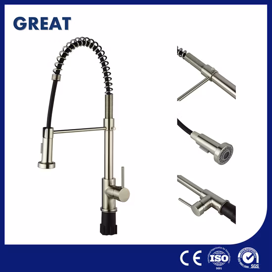 Grande rubinetto per lavello da cucina personalizzato OEM in porcellana di alta qualità Rubinetto da cucina con maniglia singola in ottone all'ingrosso Gl1391n40 Produttore di rubinetti da cucina con molla in nichel da 35 mm